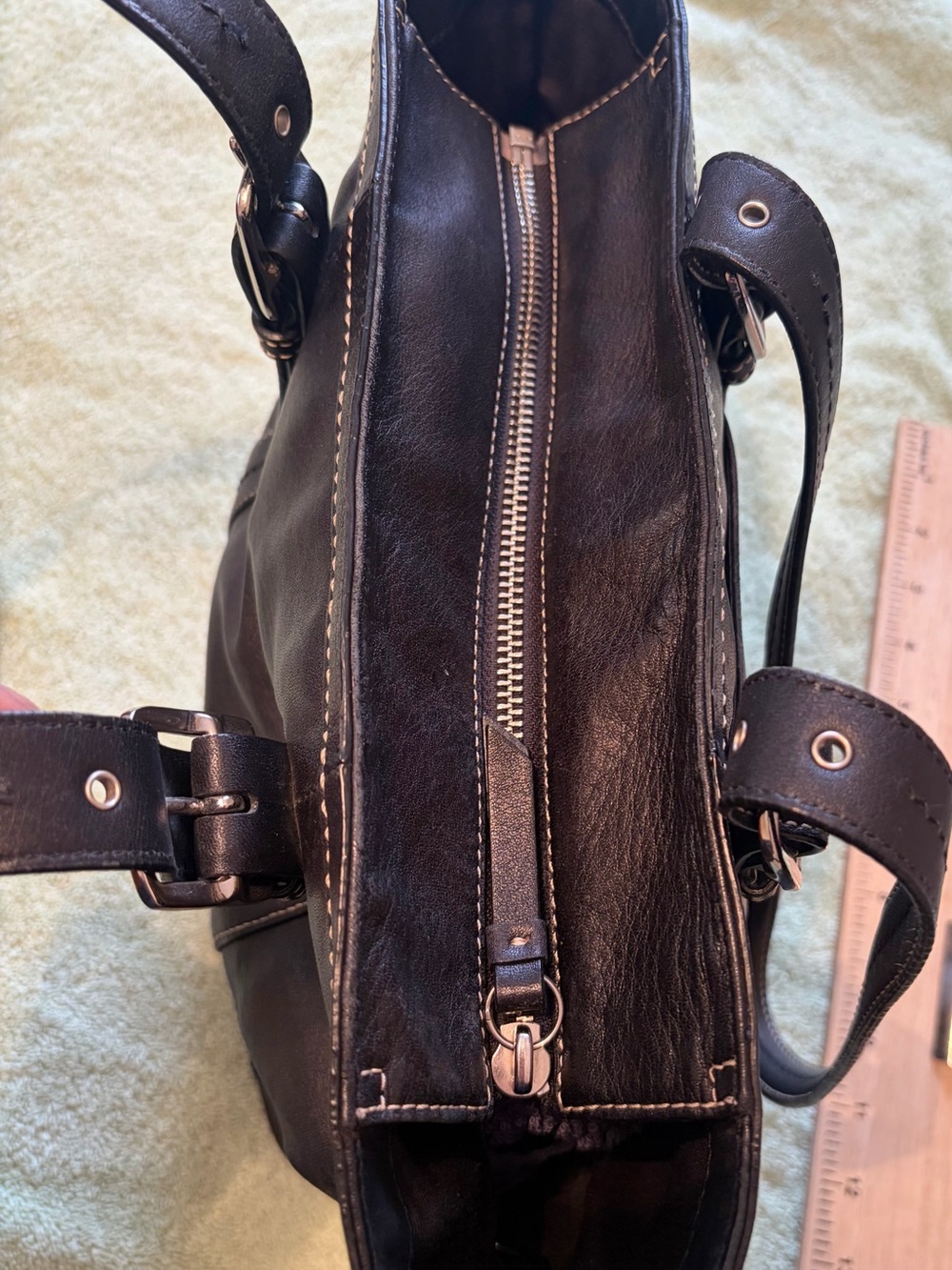 Coach Black Leather Shoulder Tote with Buckle Straps - Picture 8 of 9